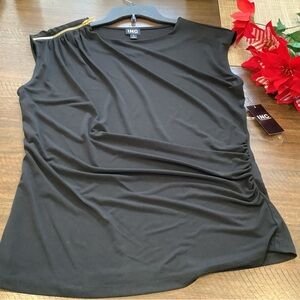 INC International Concepts Black Blouse with Gold Detail